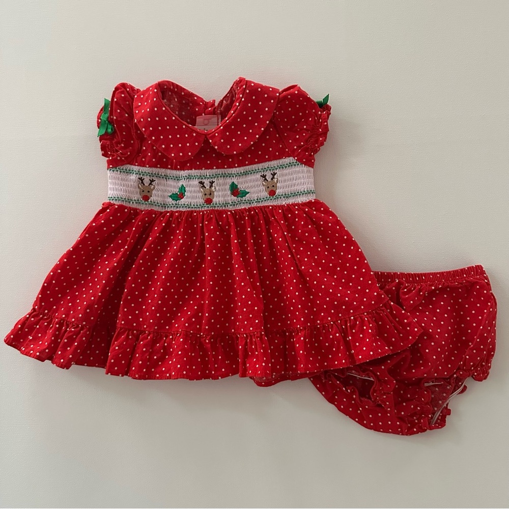 Good Lad 6 Months Baby Girl Red Polka Dot Smocked Dress Holiday Christmas